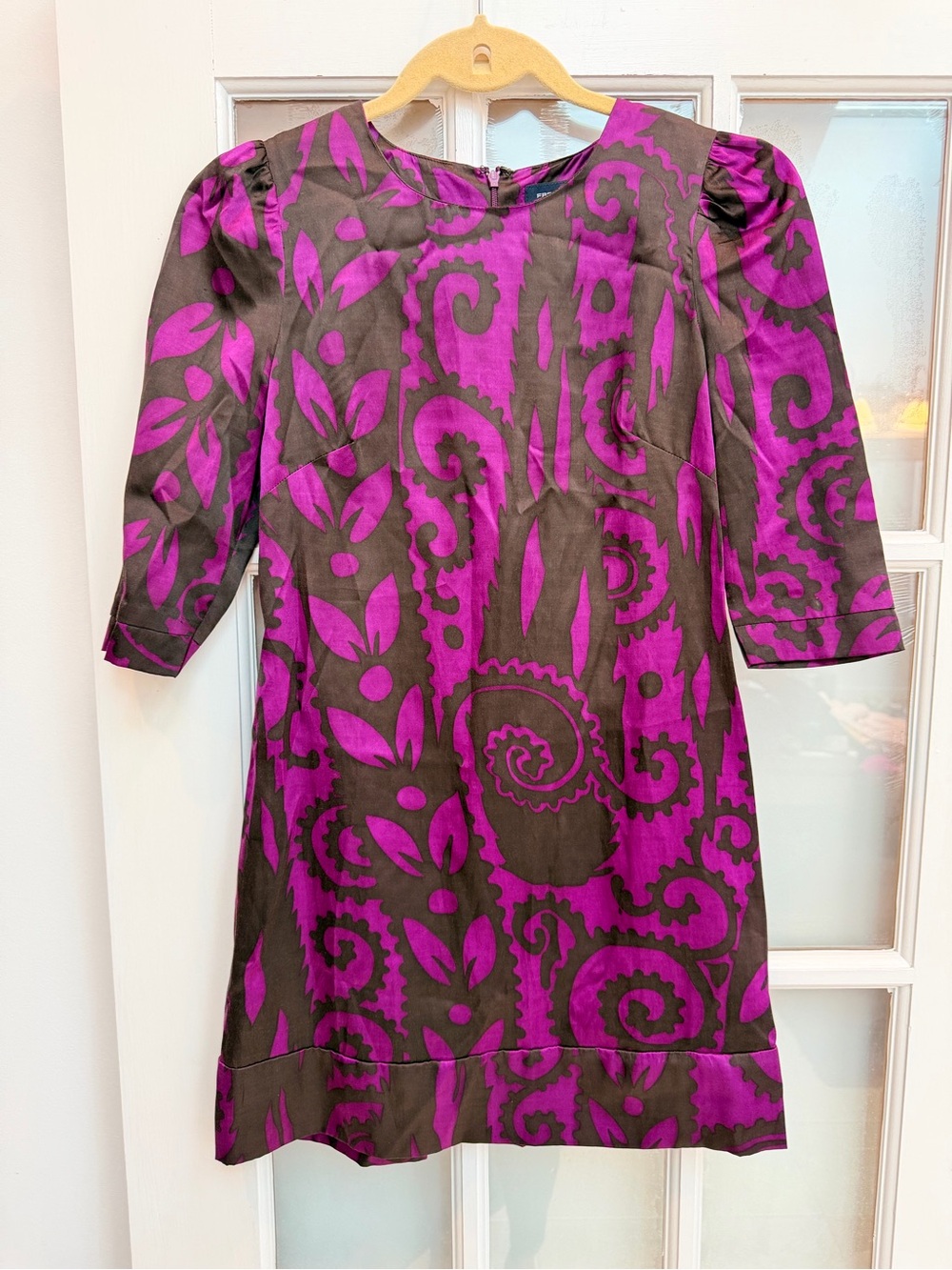 French Connection Y2K Chic Purple Floral Garden Silk Shift Dress Size 2 XS